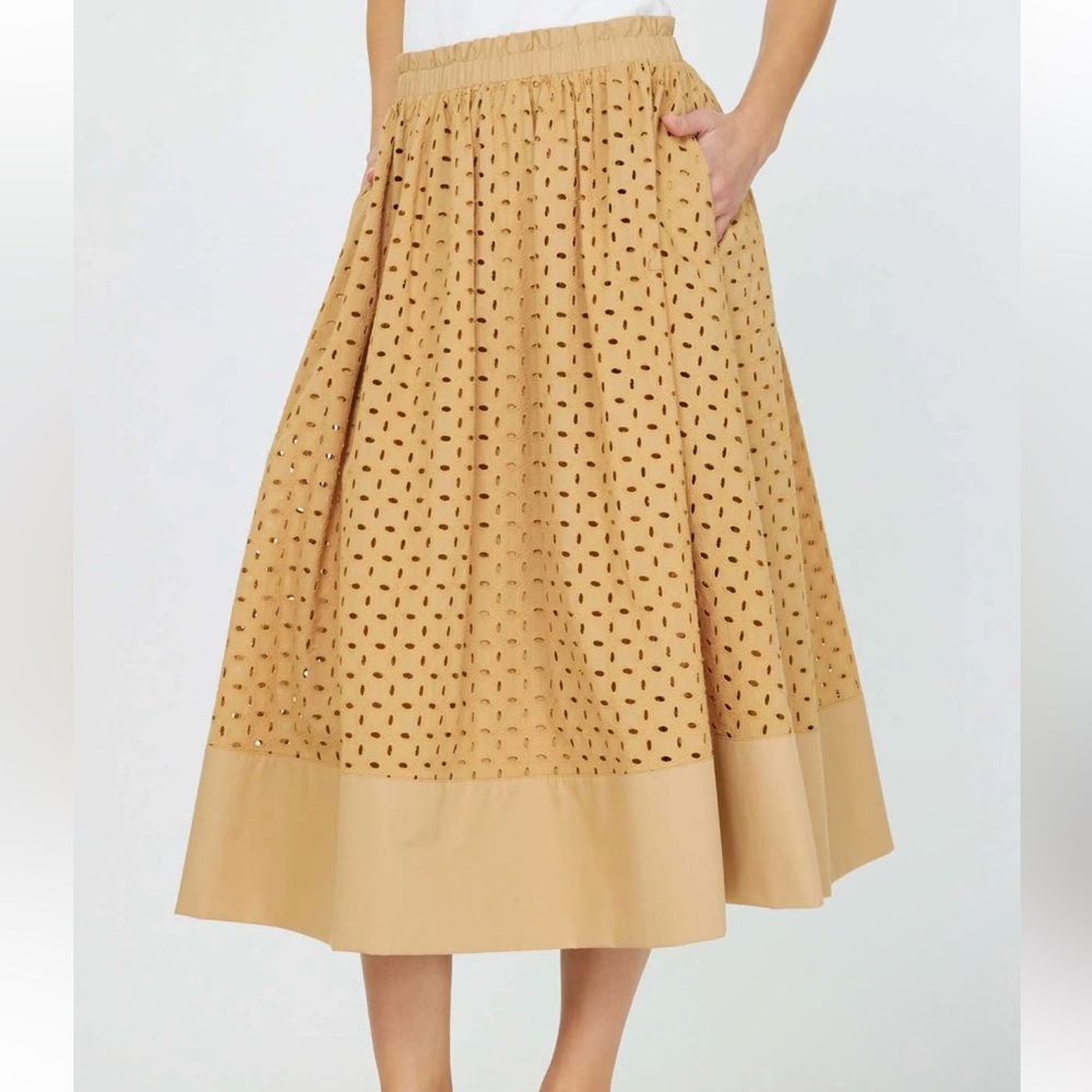 Current Air Tan Eyelet Midi Skirt